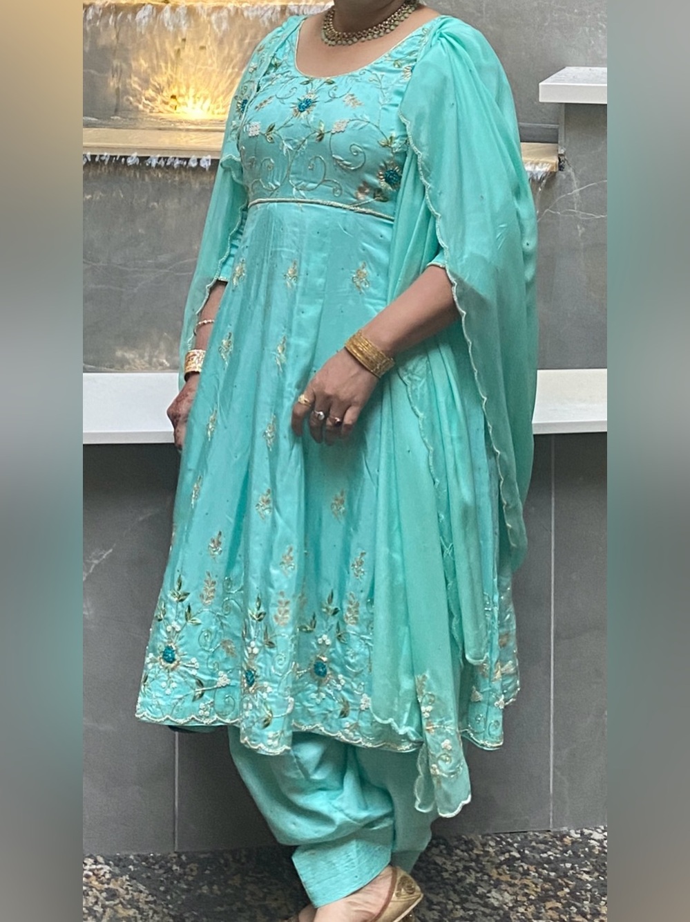 Blue frock salwaar suit anarkali style